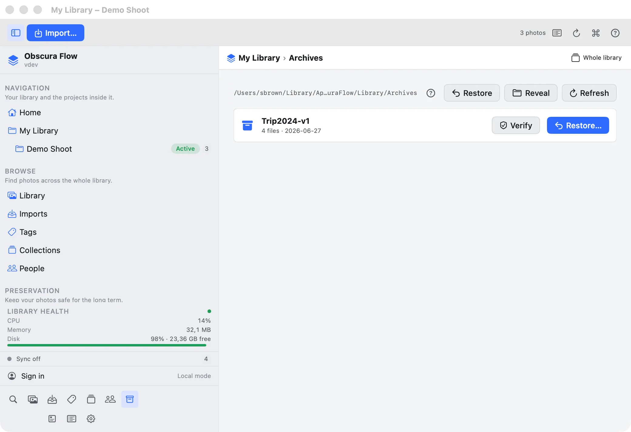 Capture produit Obscura Flow - Archive Center